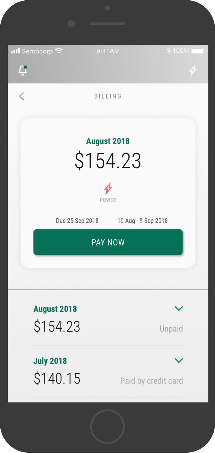 Usage screen