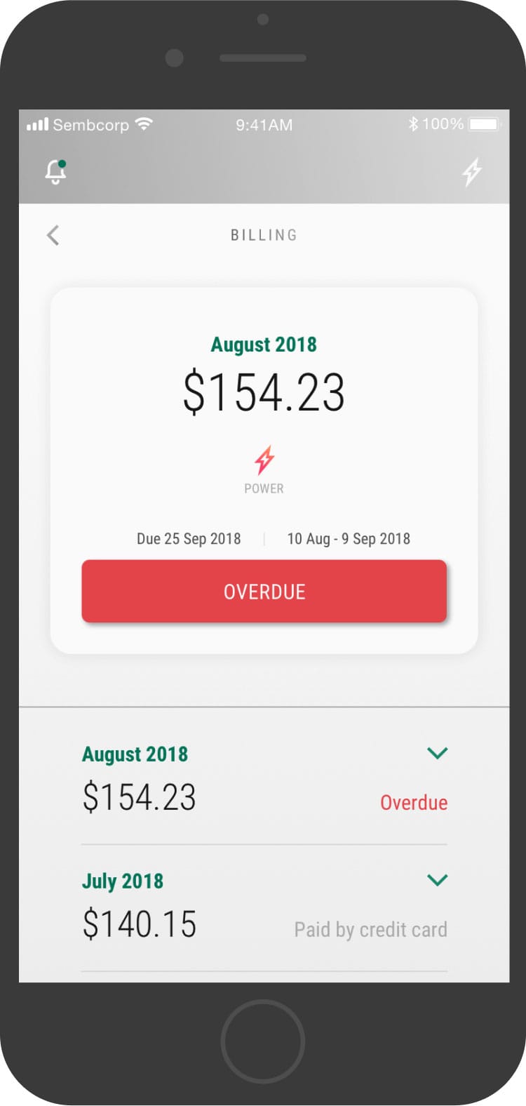 Usage screen