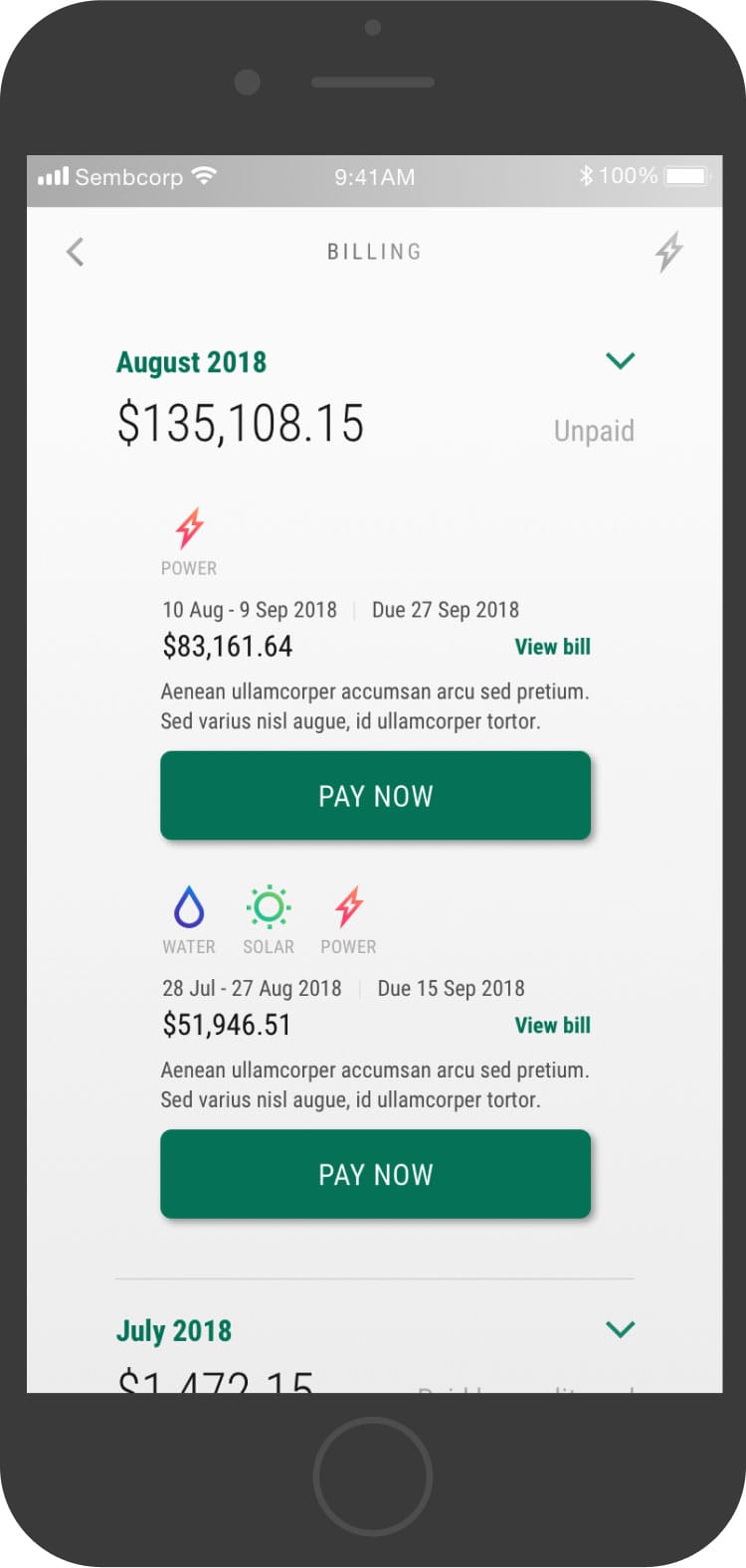 Usage screen