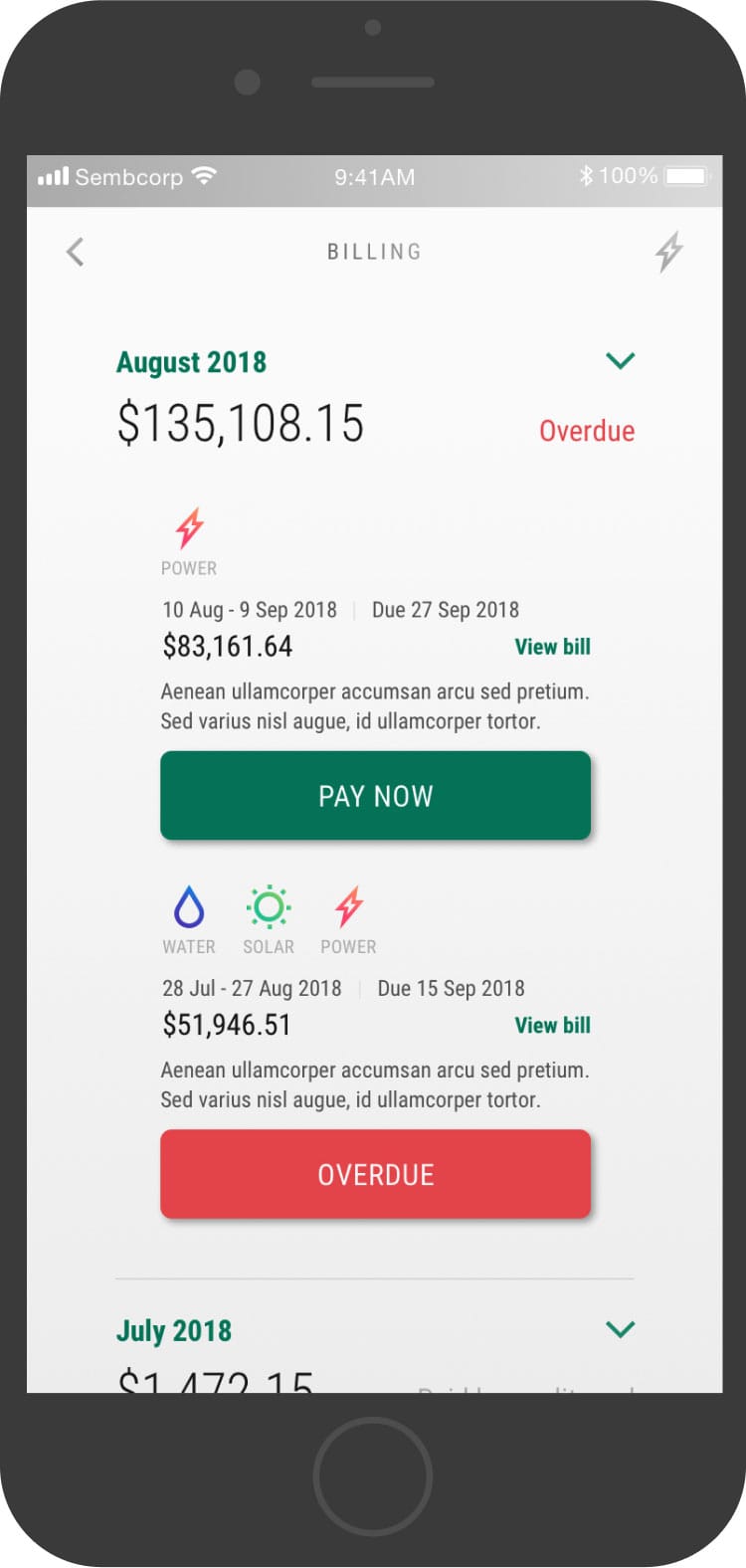 Usage screen
