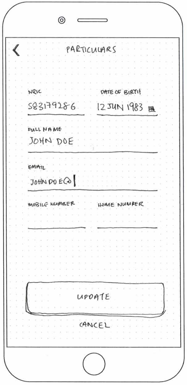 Sketch of a mobile wireframe