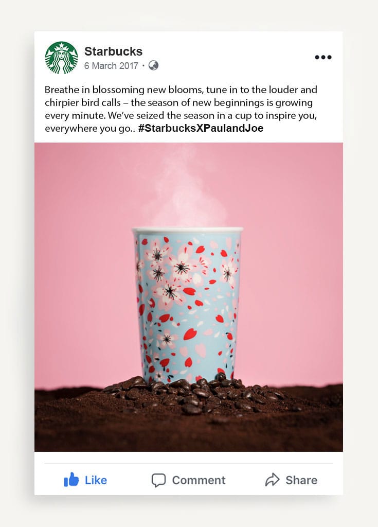 Floral mug of coffee planted in coffee grounds